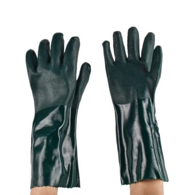 Dark Green 35cm Cotton Liner Pvc Triple Dipping Abrasion Resistant Oil Resistant Anti-slip Safety Working Gloves